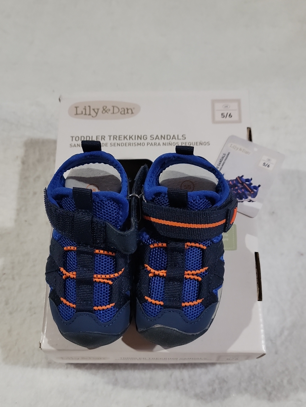 Lily & Dan Toddler Navy and Blue Sandals with Orange Accent NWT